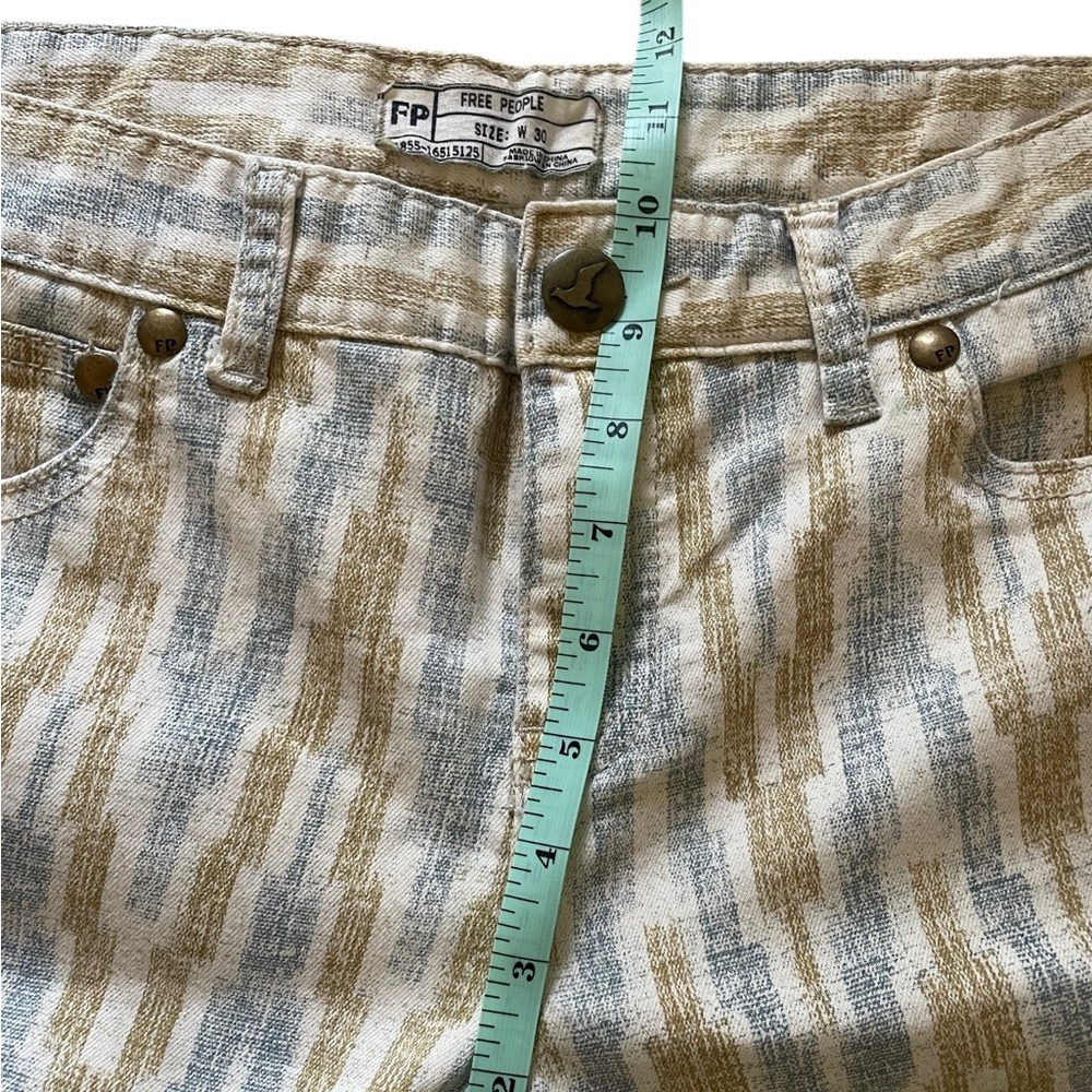 Free People Skinny Jeans,Off-White,tan  Gold,Grey Pattern, zipper ankles,Size 30 - Picture 6 of 8